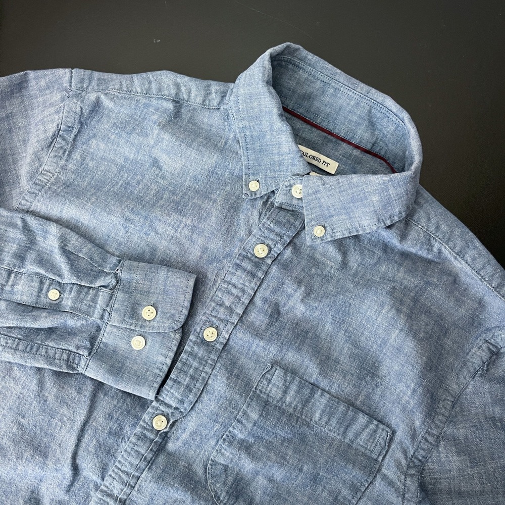 Jos A Bank 1905 Chambray Shirt Mens Medium Blue Tailored Fit Button Down Preppy